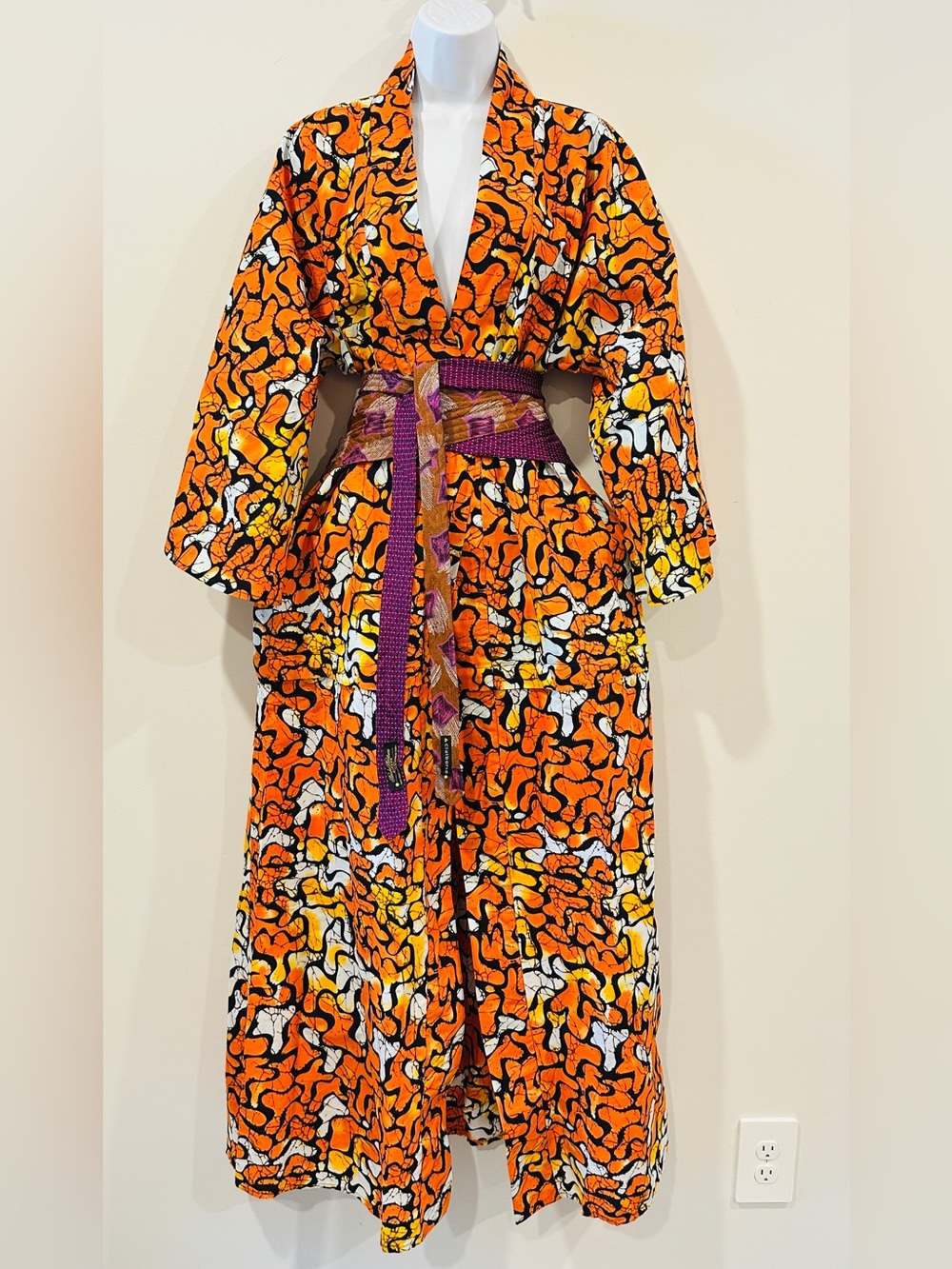 OFUURE Vibrant Ankara Print 100% Cotton Convertible Maxi Kimono Size S-L